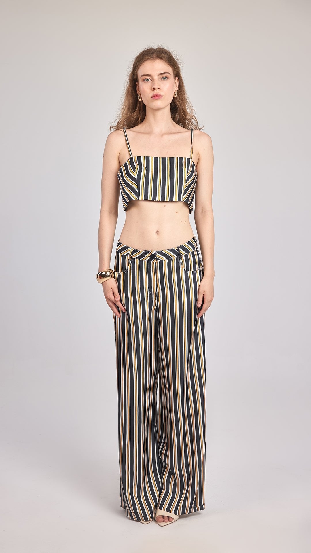 AYLA - Çizgili Bol Paça Pantolon - Aíla