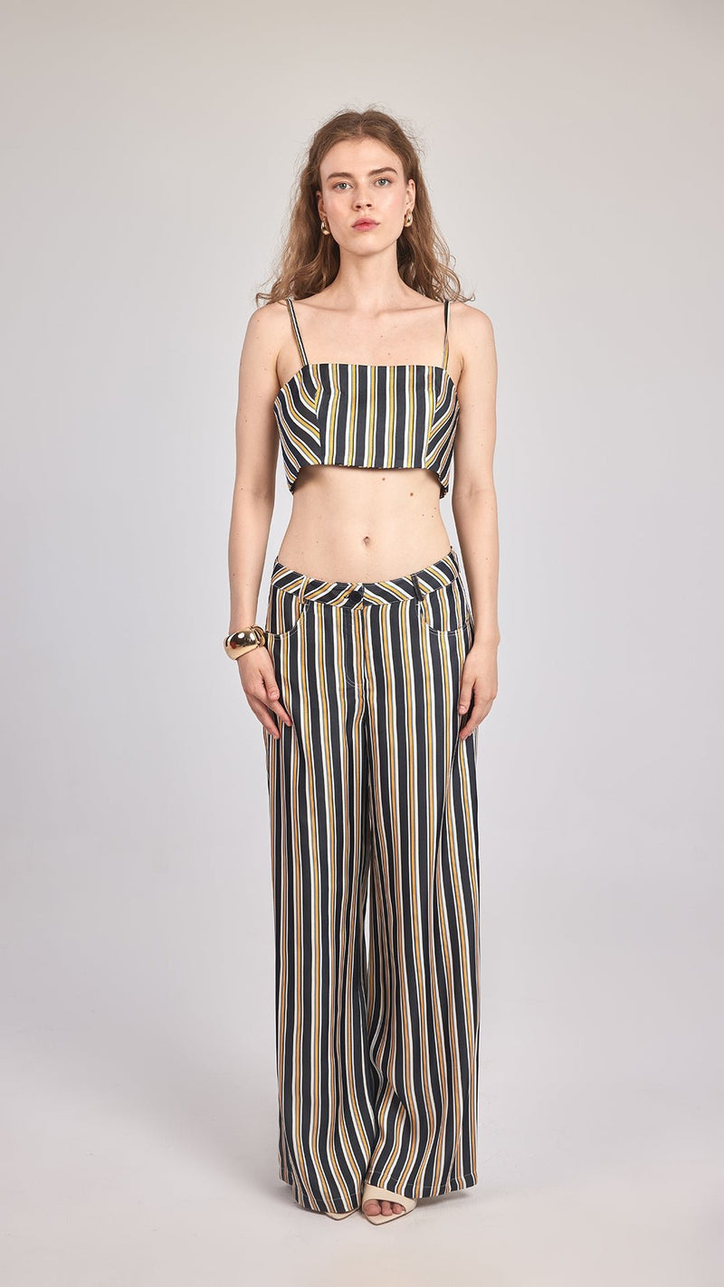 AYLA - Çizgili Bol Paça Pantolon - Aíla