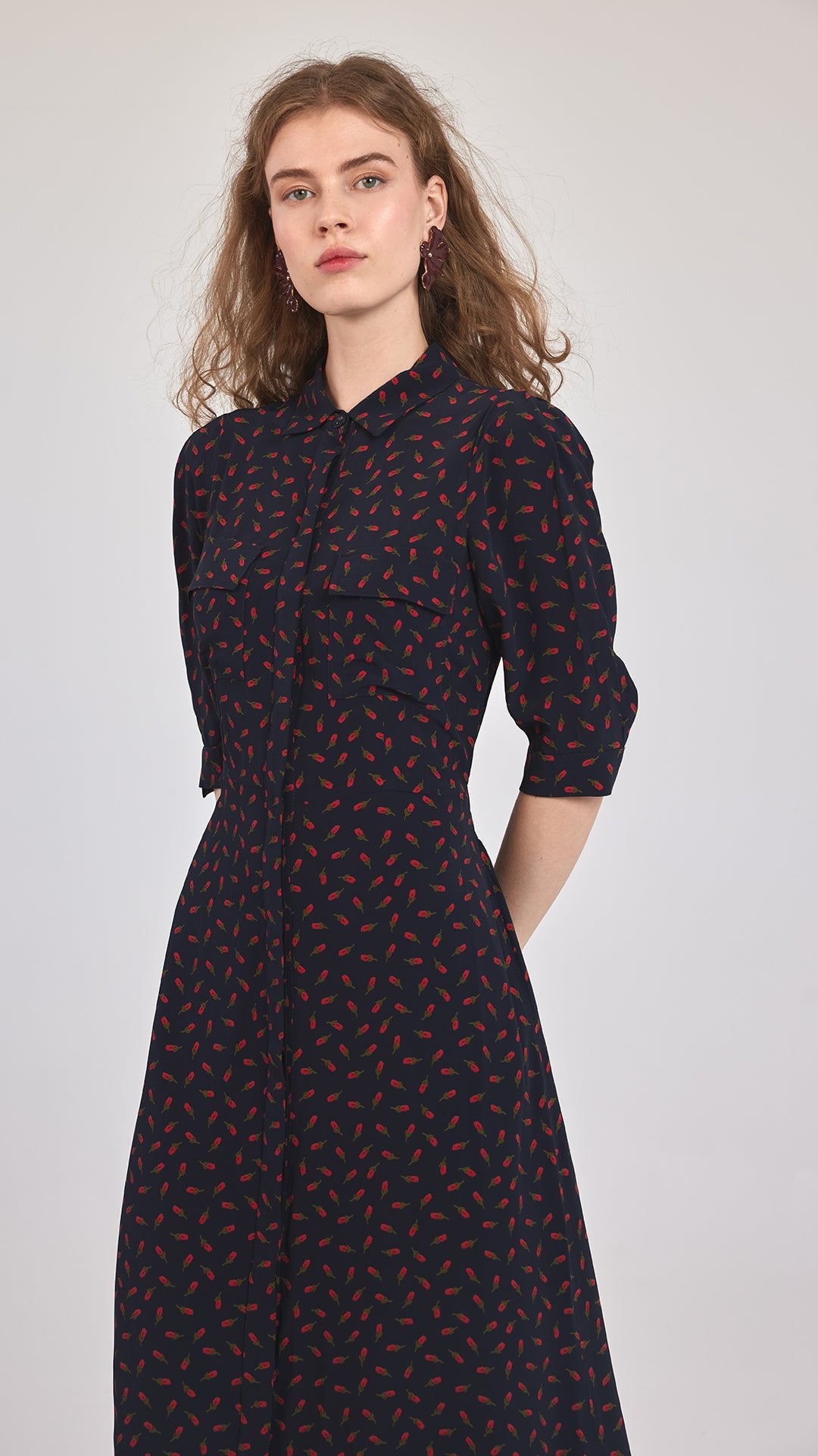 ROSİE - Desenli Kuşaklı Gömlek Elbise - Aíla