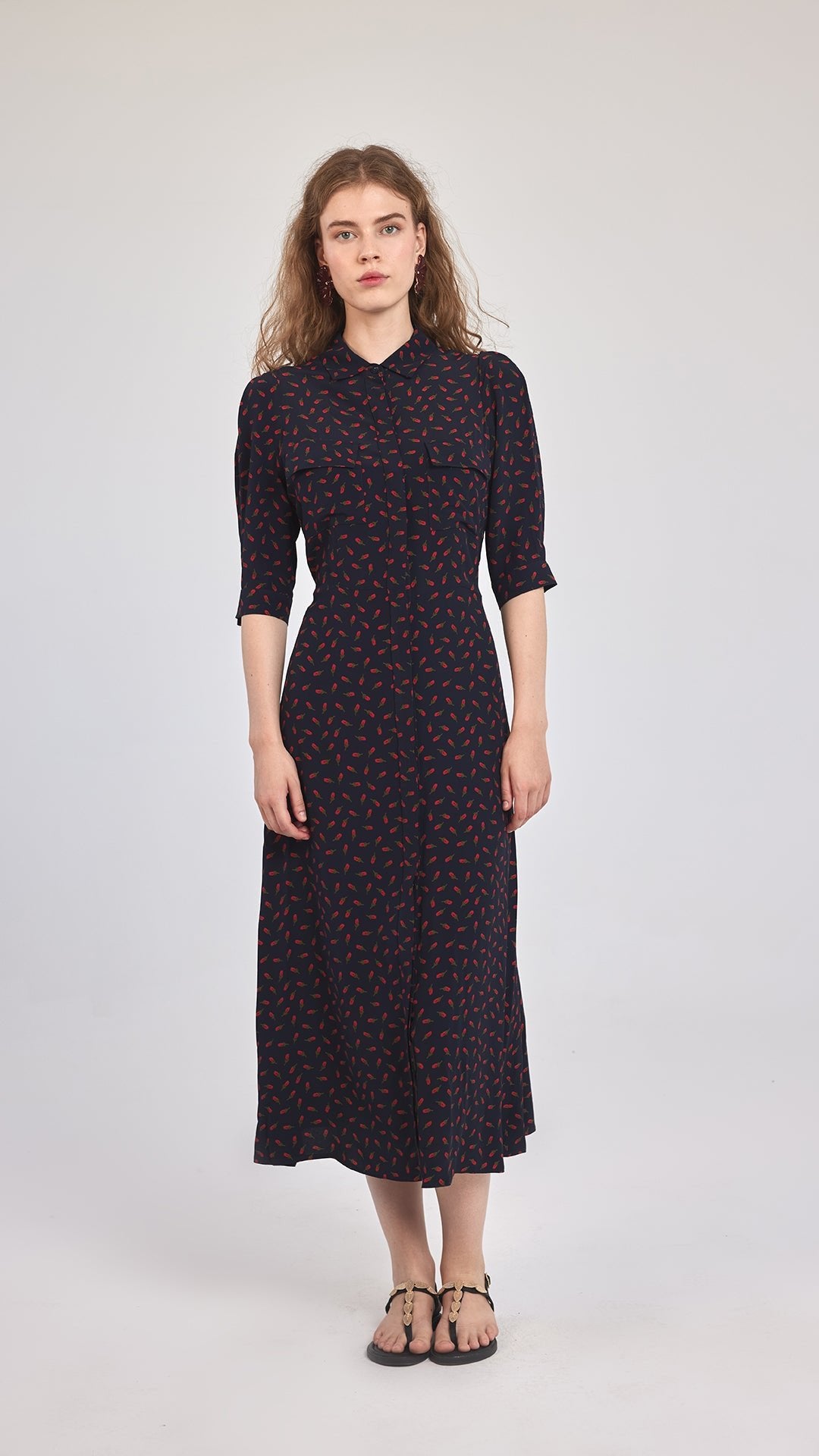 ROSİE - Desenli Kuşaklı Gömlek Elbise - Aíla