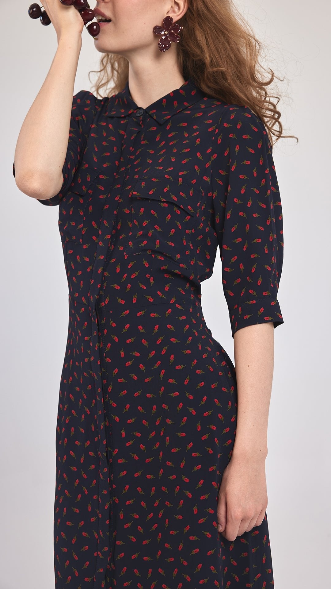 ROSİE - Desenli Kuşaklı Gömlek Elbise - Aíla