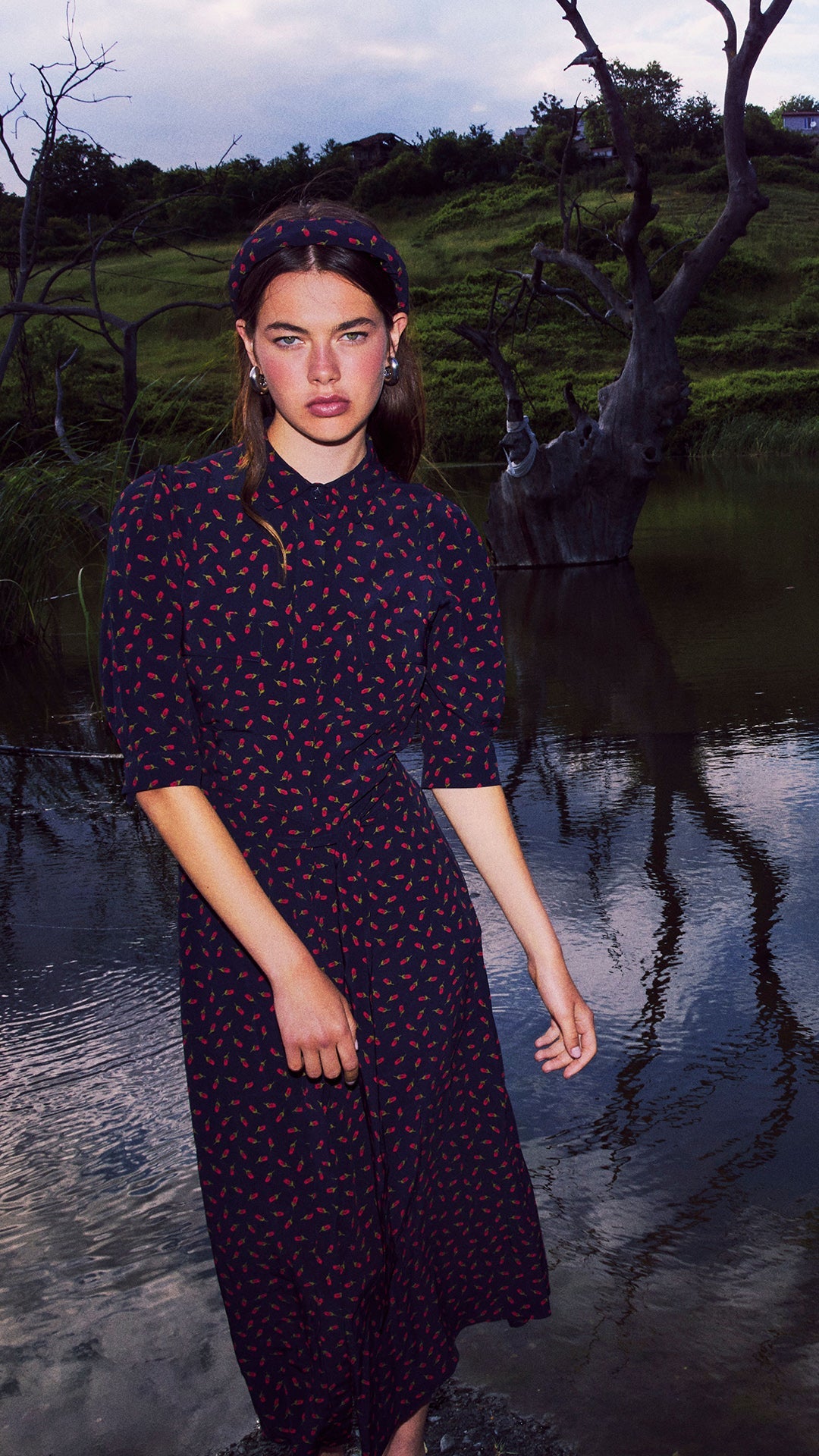 ROSİE - Desenli Kuşaklı Gömlek Elbise - Aíla