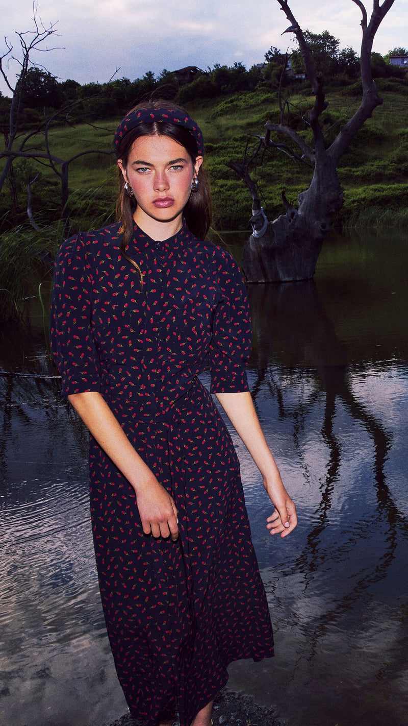 ROSİE - Desenli Kuşaklı Gömlek Elbise - Aíla